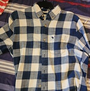 Men's Blue and White Plaid Shirt